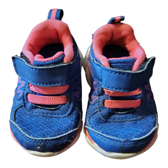 Baby Girl's Garanimals Sneakers Tennis Shoes Pink Blue Padded Sole Velcro Straps - Picture 3 of 9